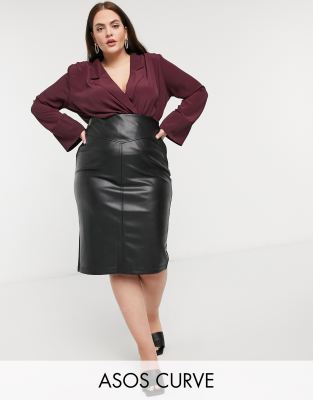 ASOS DESIGN Curve – Bordowa bluzka kopertowa z długim rękawem i poduszkami na ramionach