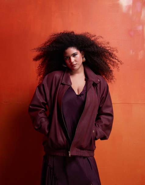 ASOS DESIGN Curve – Bordowa kurtka bomberka z imitacji skóry - view 1