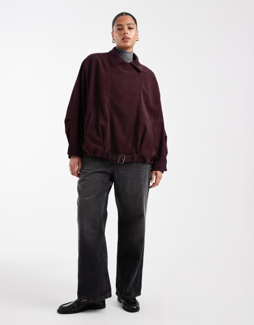 ASOS DESIGN Curve – Bordowa, luźna kurtka oversize typu biker, z imitacji skóry, 2 z 4