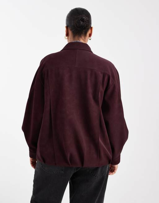 ASOS DESIGN Curve – Bordowa, luźna kurtka oversize typu biker, z imitacji skóry, 4 z 4