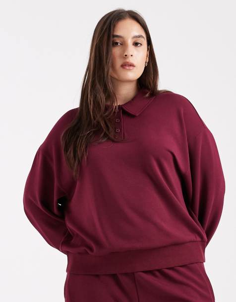ASOS DESIGN Curve – Bordowa miękka bluza z dekoltem henley z materiału cupro - view 1