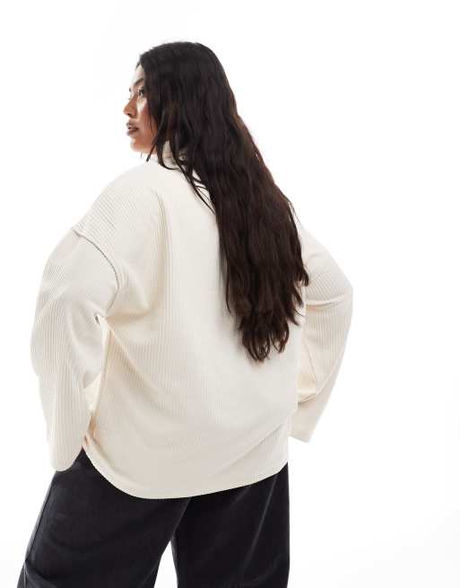 ASOS DESIGN Curve borg collar zip through in cream