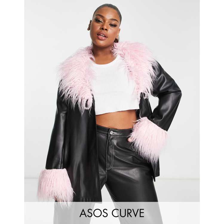 leather jacket with pink fur