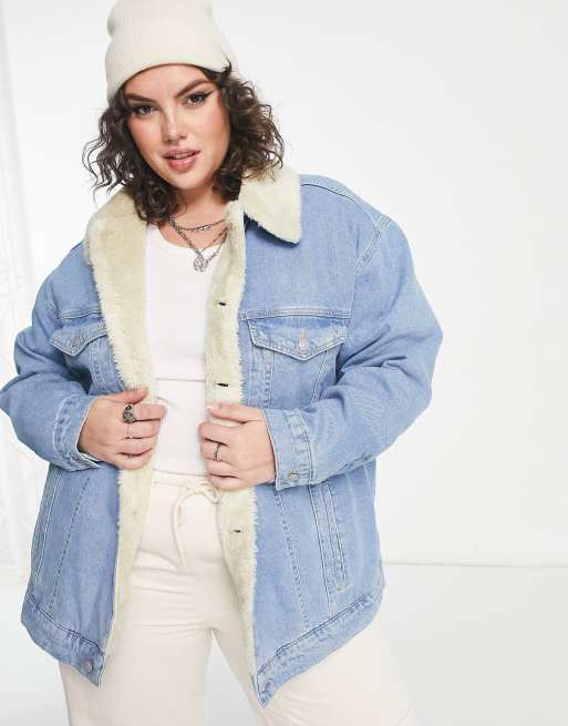 Womens borg shop denim jacket