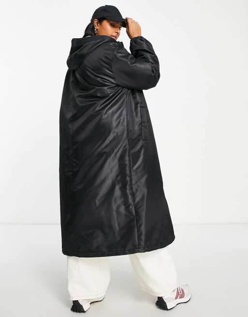 ASOS DESIGN Curve borg fleece lined nylon rain coat in black