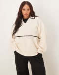 [ASOS Curve] ASOS DESIGN Curve borg pullover sweat with blanket stitch detail in cream and black-White XL CREAM