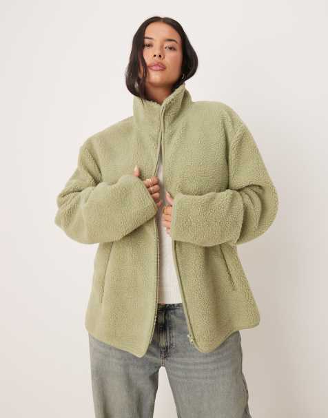 ASOS DESIGN Curve borg zip through fleece in sage green - view 1