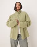 [ASOS Curve] ASOS DESIGN Curve borg zip through fleece in sage green 2XL Sage green