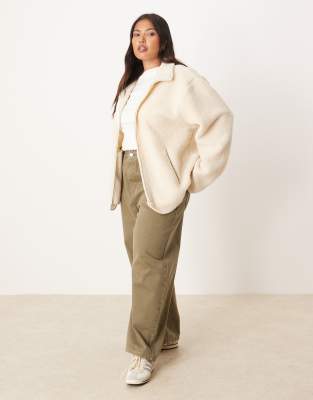 Asos Curve Asos Design Curve Borg Zip Up Fleece In White