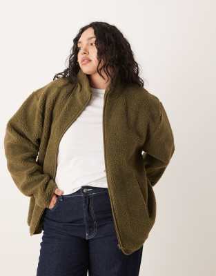 Asos Curve Asos Design Curve Borg Zip Up Fleece In White