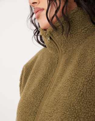 Asos Curve Asos Design Curve Borg Zip Up Fleece In Green