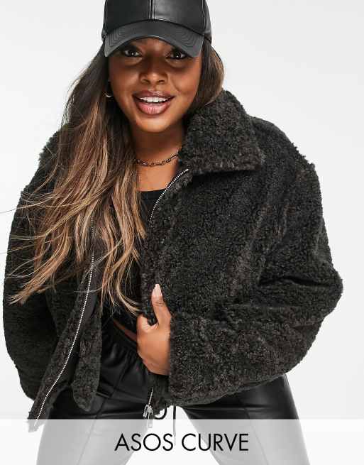 ASOS DESIGN Curve - Borgjack met rits in bruin
