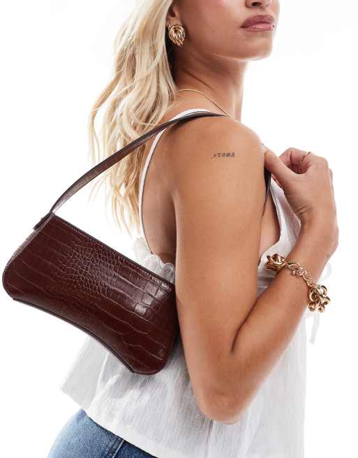 ASOS DESIGN Curve - Borsa da spalla color cioccolato con base arrotondata