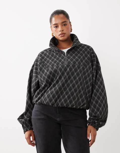 ASOS DESIGN Curve borstad vindjacka med halv dragkedja i argyle-rutigt - view 1