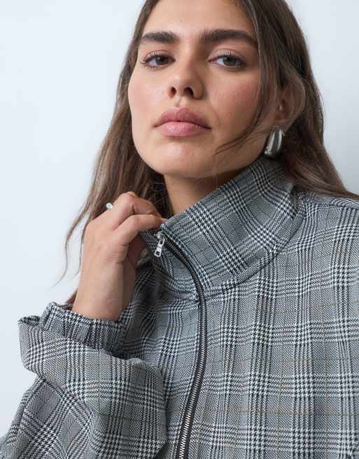 ASOS DESIGN Curve borstad vindjacka med halv dragkedja i monorutigt, 4 av 5