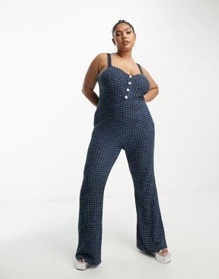 Asos Curve Asos Design Curve Boucle Button Front Jumpsuit With Flare Leg In Houndstooth-multi