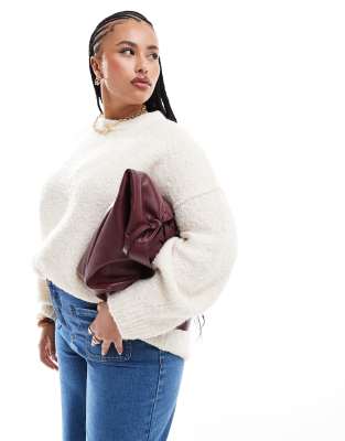 Asos Curve Asos Design Curve Boucle Crew Neck Sweater In Cream-white