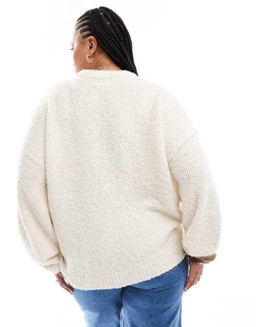 ASOS DESIGN Curve boucle crew neck sweater in cream ASOS