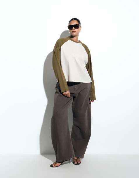 ASOS DESIGN curve bow barrel jean in espresso