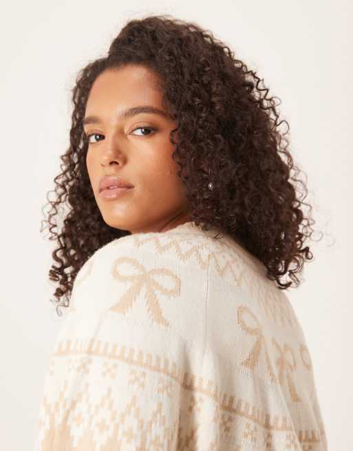 ASOS DESIGN Curve bow detail yoke cardigan in beige