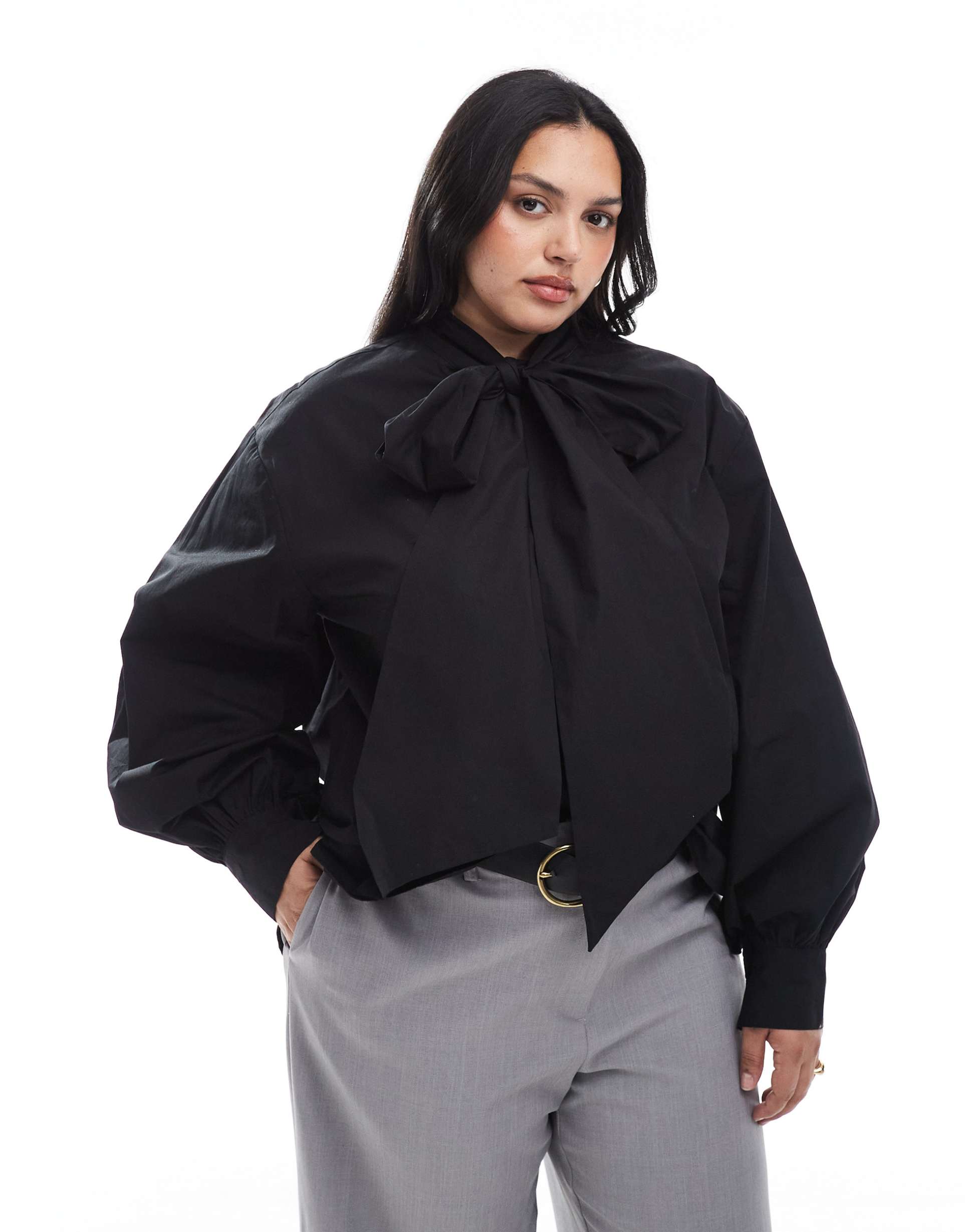asos design curve bow neck oversized shirt