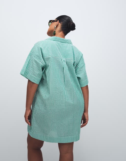 ASOS DESIGN Curve - Bowling overhemdjurk met strepen in groen, 3 van 7
