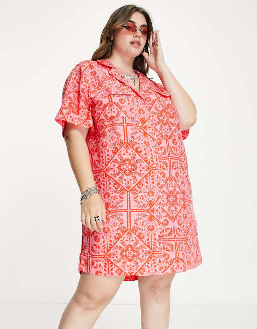 ASOS DESIGN Curve bowling shirt dress in bright bandana print, 3 of 4
