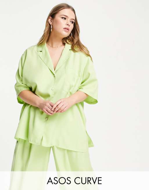 ASOS DESIGN Curve bowling shirt in bright apple - part of a set