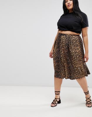 leopard print box pleat midi skirt