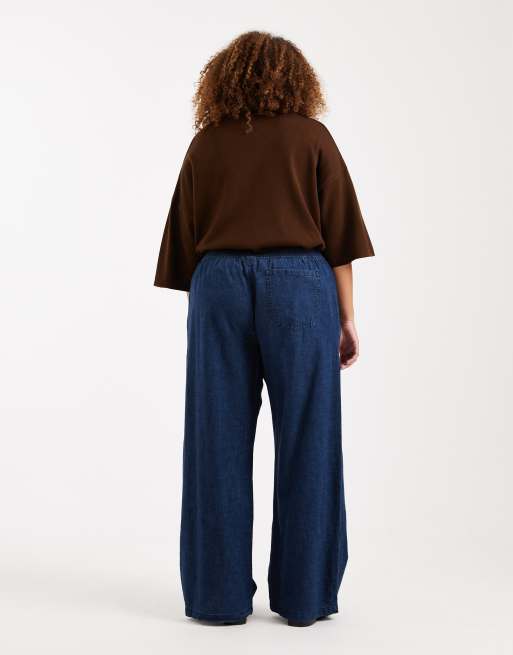 ASOS DESIGN Curve boxer waist wide leg denim pants in indigo, 2 of 5