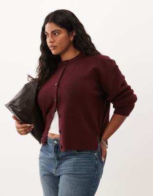 Asos Curve Asos Design Curve Boxy Cardigan With Side Slit Detail In Burgundy