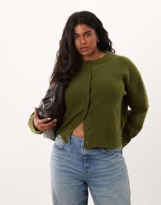 Asos Curve Asos Design Curve Boxy Cardigan With Side Slit Detail In Green