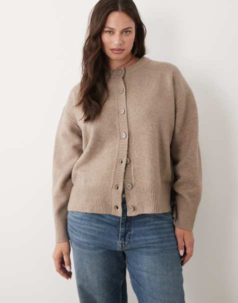 ASOS DESIGN Curve boxy cardigan with side split detail in mushroom - view 1