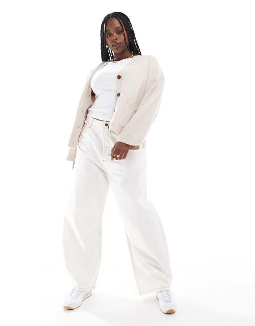ASOS DESIGN Curve boxy cardigan with V neck and pocket detail in cream ASOS