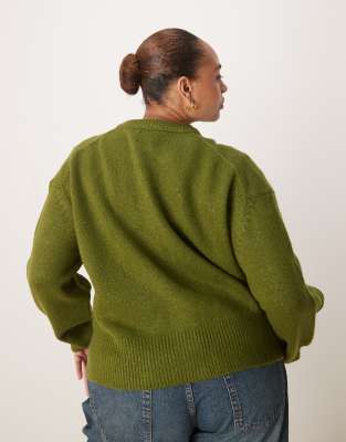 Asos Curve Asos Design Curve Boxy Crew Neck Cardigan With Side Slit Detail In Green