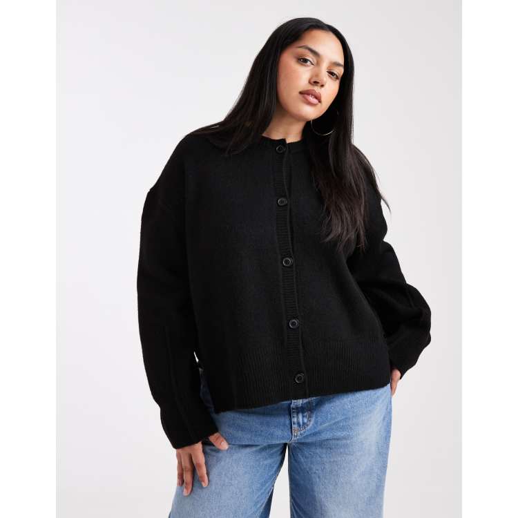 ASOS DESIGN Curve boxy crew neck cardigan with side split