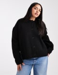 [ASOS Curve] ASOS DESIGN Curve boxy crew neck cardigan with side split detail in black XL Black