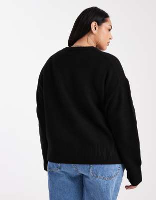 Asos Curve Asos Design Curve Boxy Crew Neck Cardigan With Side Split Detail In Black
