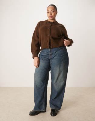 Asos Curve Asos Design Curve Boxy Crew Neck Cardigan With Side Split Detail In Brown