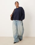 [ASOS Curve] ASOS DESIGN Curve boxy crew neck jumper with side split detail in navy XL Navy