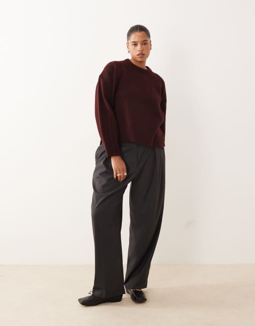 ASOS DESIGN Curve boxy crew neck sweater with side slit detail in plum