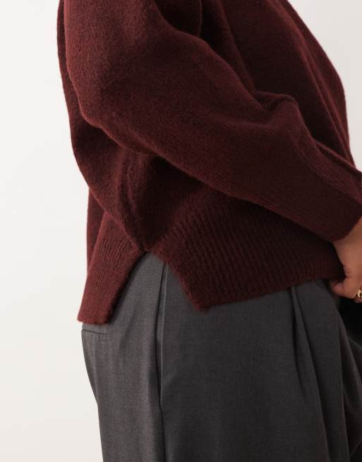 ASOS DESIGN Curve boxy crew neck sweater with side slit detail in plum