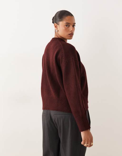 ASOS DESIGN Curve boxy crew neck sweater with side slit detail in plum