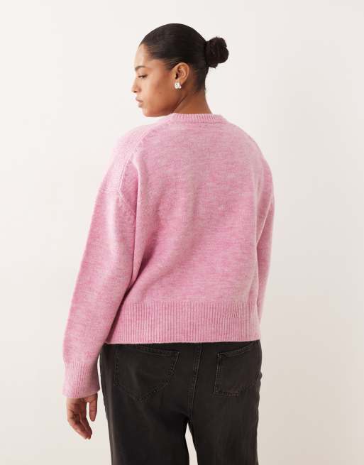 ASOS DESIGN Curve boxy crew neck sweater with side split detail in pink