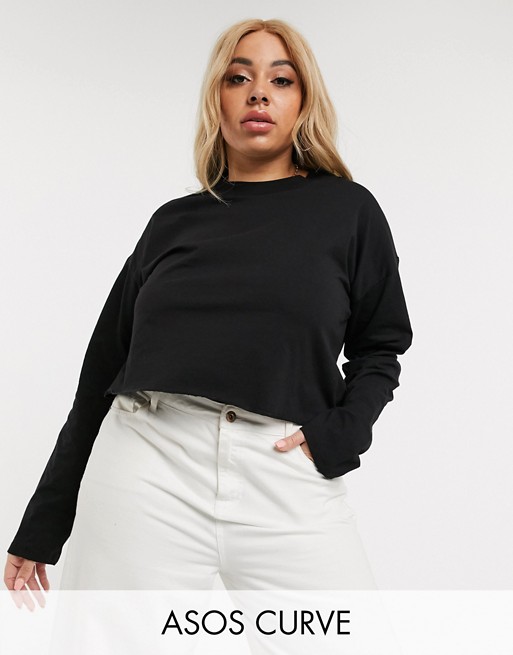 ASOS DESIGN Curve boxy crop t-shirt with overlock in black