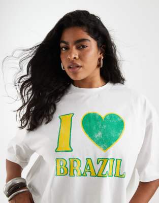 ASOS DESIGN Curve boxy crop tee with I love Brazil graphic in white