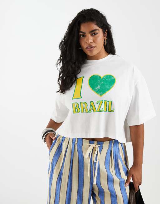 ASOS DESIGN Curve boxy crop tee with I love Brazil graphic in white, 3 of 4