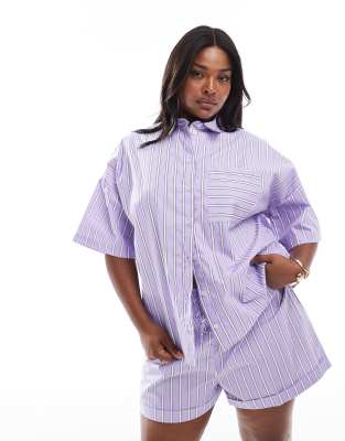 ASOS DESIGN Curve boxy fit striped shirt purple stripe (Part of a set)