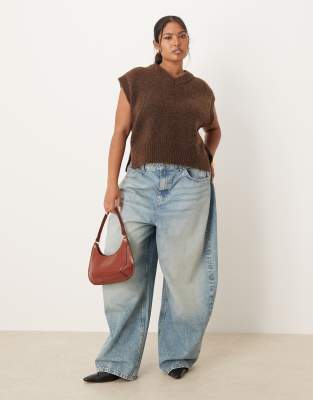 Asos Curve Asos Design Curve Boxy Fluffy V Neck Tank Top In Brown