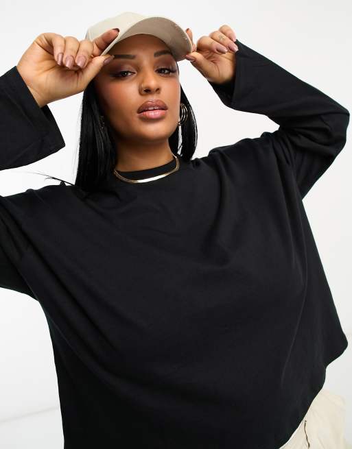 ASOS DESIGN long sleeve oversized t-shirt with wide sleeve in black